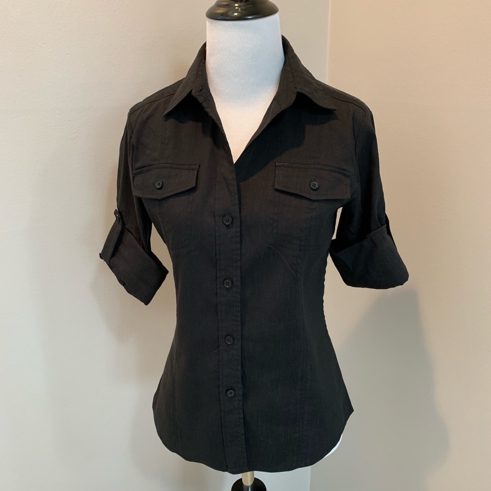 Theory Fitted Black Camp Shirt